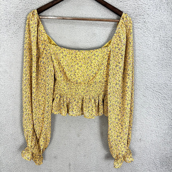 She + Sky Top Women Small Yellow Dainty Floral Boho Hippie Cottagecore Coquette - Picture 7 of 7